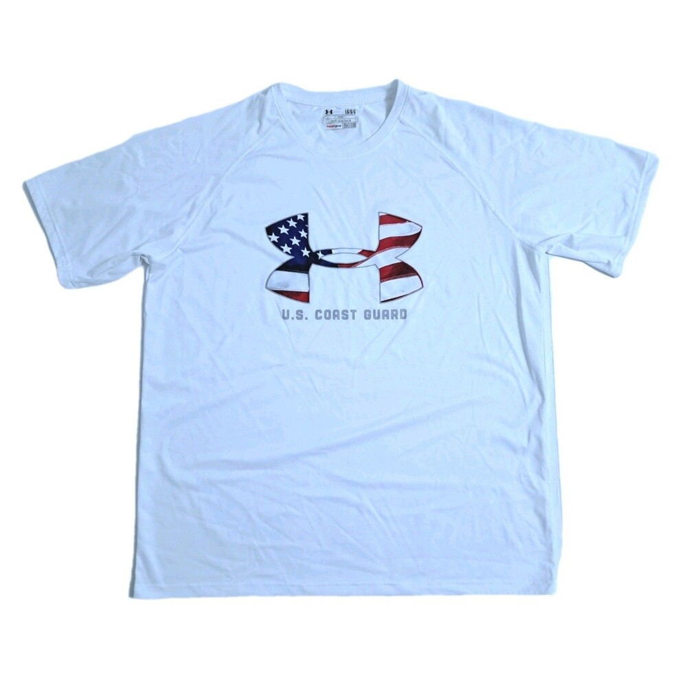 Under Armour USCG US Coast Guard Logo Patriotic Red White Blue Tshirt Size Large